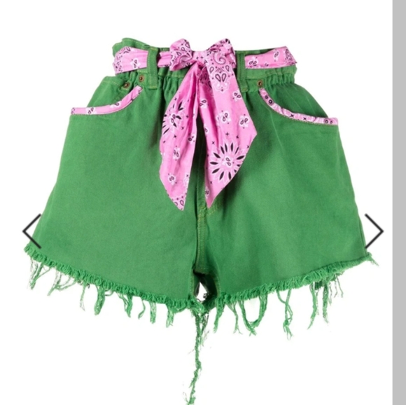 🆕Levi's MC2 Saint Barth Upcycled Green Cut Off Shorts Pink Paisley Belt LOOK!! - Picture 6 of 10